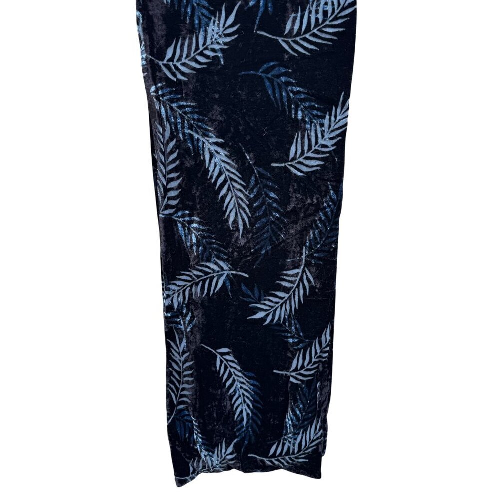 Vintage Y2K Whimsigoth Boho Velvet Burnout Rectangle‎ Scarf Wrap Blue Leaf 10x56